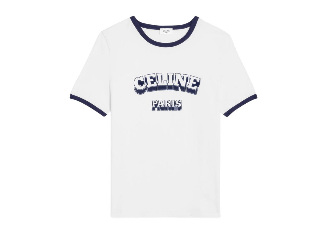 Celine Celine Paris 70's T-Shirt In Cotton Jersey Off White-Navy
