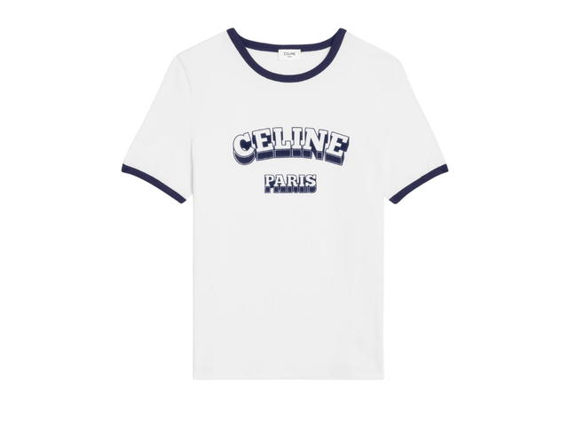 Celine Celine Paris 70's T-Shirt In Cotton Jersey Off White-Navy - view 1