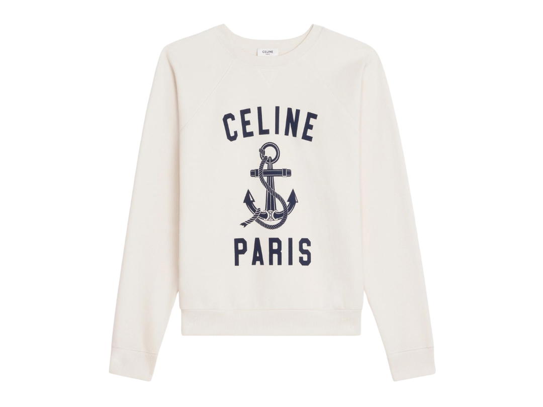 Celine Celine Paris Anchor Sweater In Cashmere Fleece Light Ivory Bleu Ancre