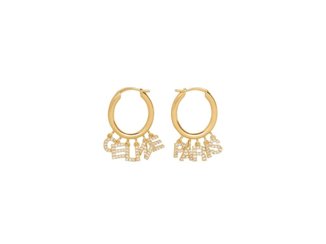 Celine Celine Paris Hoops In Brass With Gold Finish And Crystals Gold