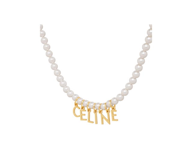 Celine Celine Paris Pearl Necklace In Brass With Gold Finish And Glass Pearls Gold-Ivory - view 3