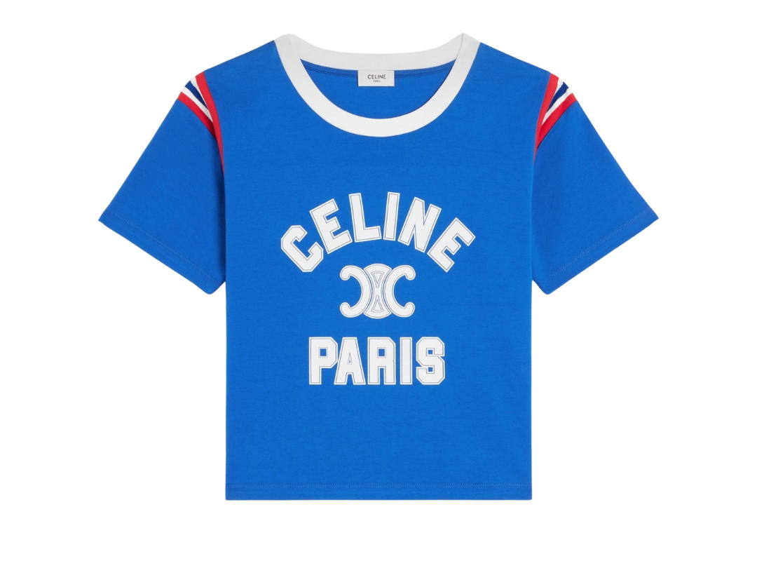 Celine Celine Paris T-Shirt In Cotton Jersey Electric Blue Off White Red