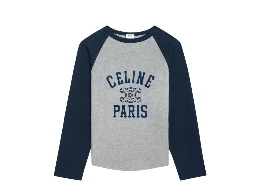 Celine Celine Paris T-Shirt In Cotton Jersey Grey Melange Navy