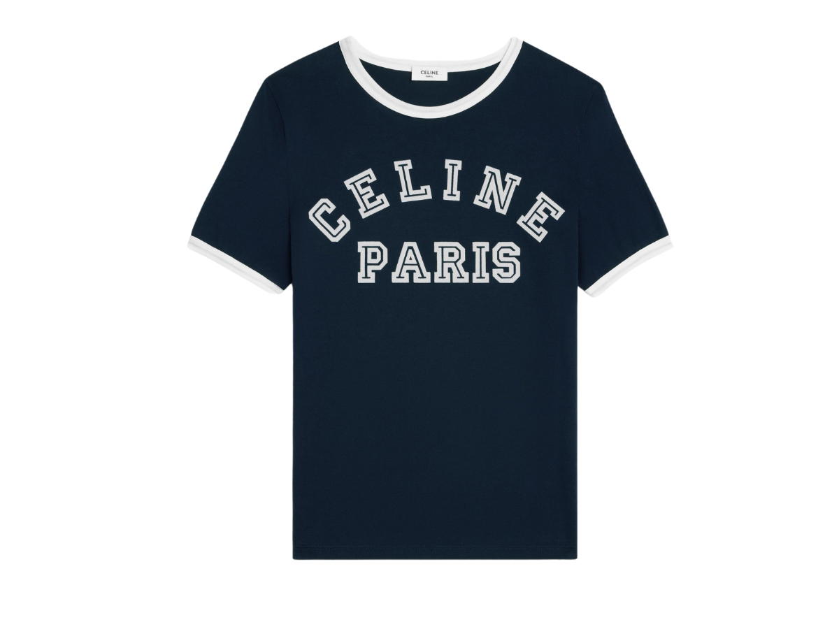 Celine Celine Paris T-Shirt In Cotton Jersey Navy Off White