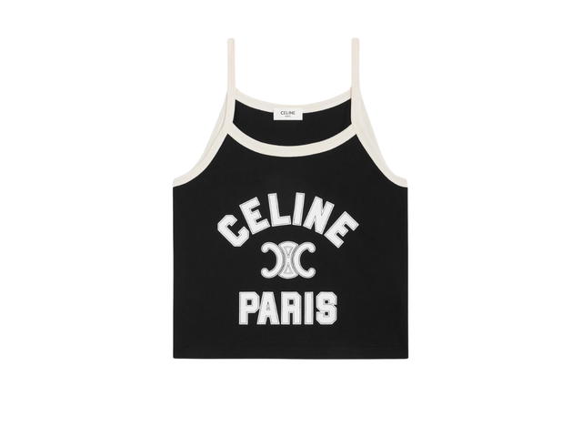 Celine Celine Paris Tank Top In Cotton Jersey Black Cream - view 1