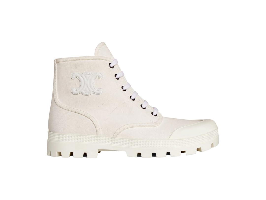 Celine Celine Patapans Lace Up Boot With Triomphe Patch In Canvas White
