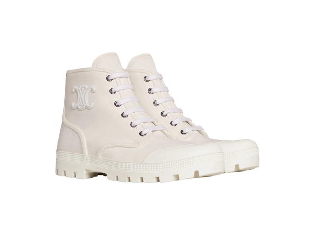Celine Celine Patapans Lace Up Boot With Triomphe Patch In Canvas White - view 2