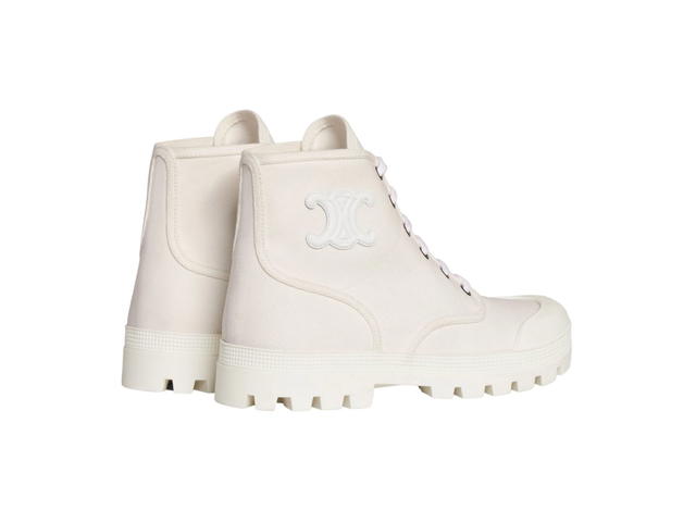 Celine Celine Patapans Lace Up Boot With Triomphe Patch In Canvas White - view 3