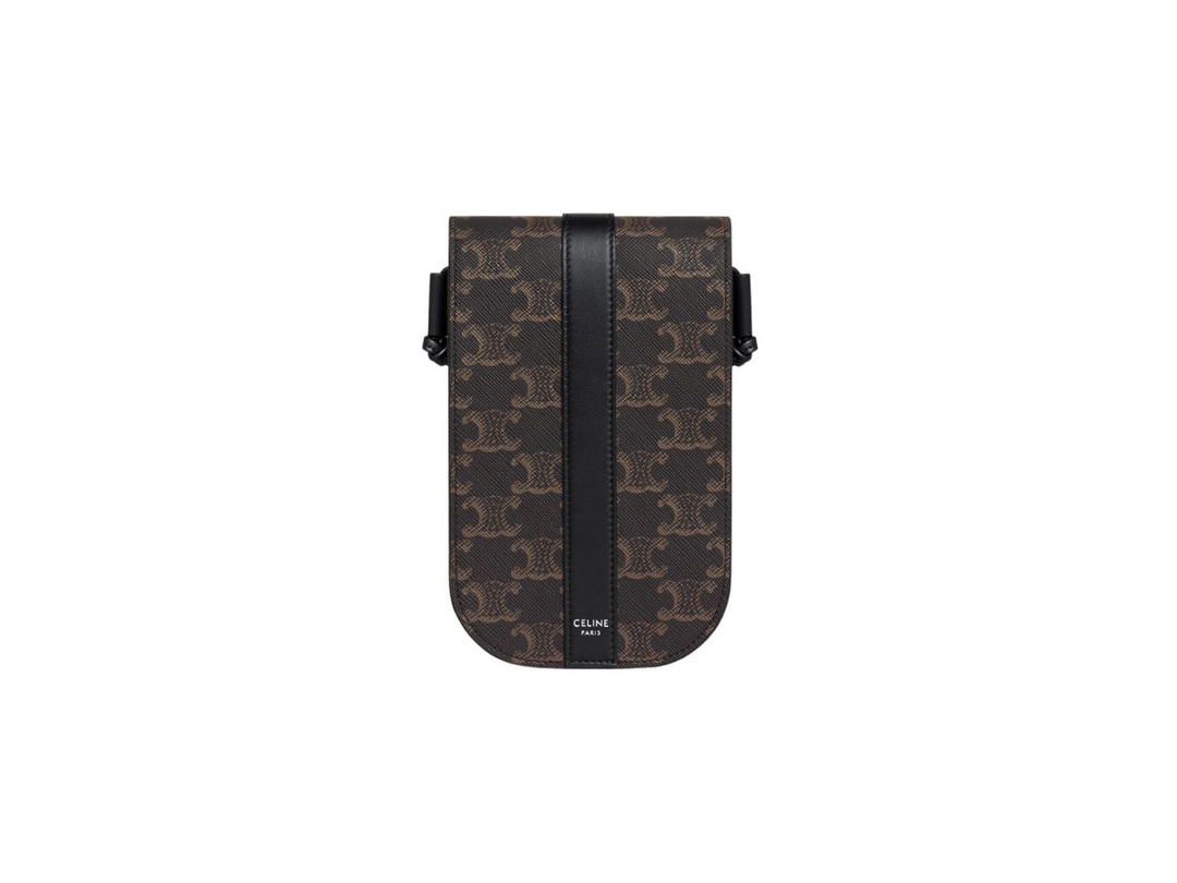 Celine Celine Phone Pouch In Triomphe Canvas And Calfskin Black
