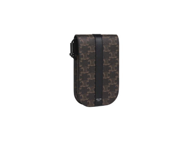 Celine Celine Phone Pouch In Triomphe Canvas And Calfskin Black - view 2
