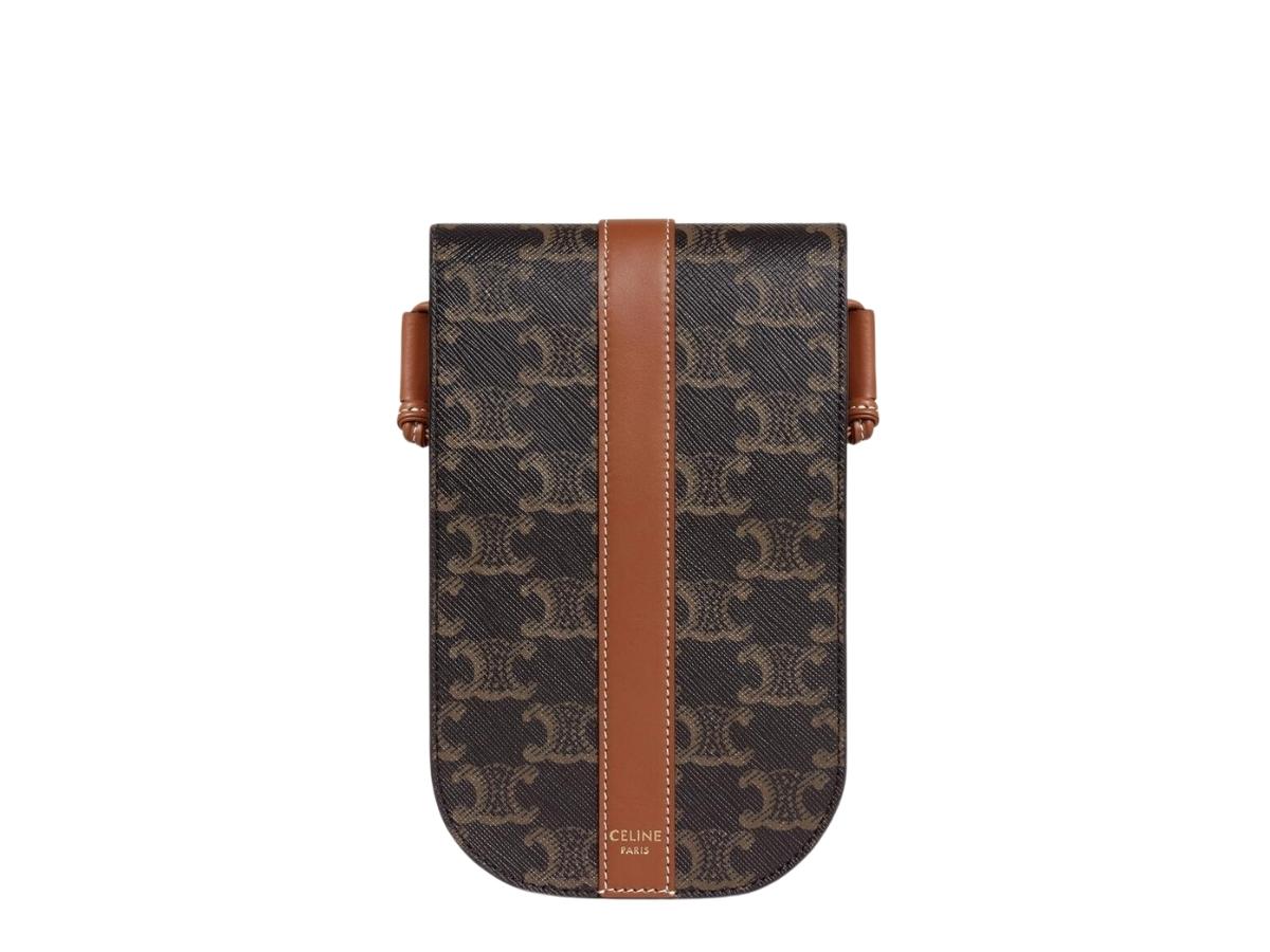 Celine Celine Phone Pouch In Triomphe Canvas And Calfskin Tan