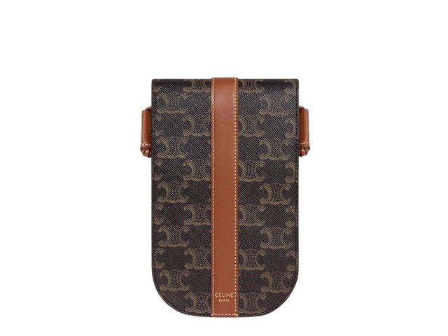 Celine Celine Phone Pouch In Triomphe Canvas And Calfskin Tan - view 1