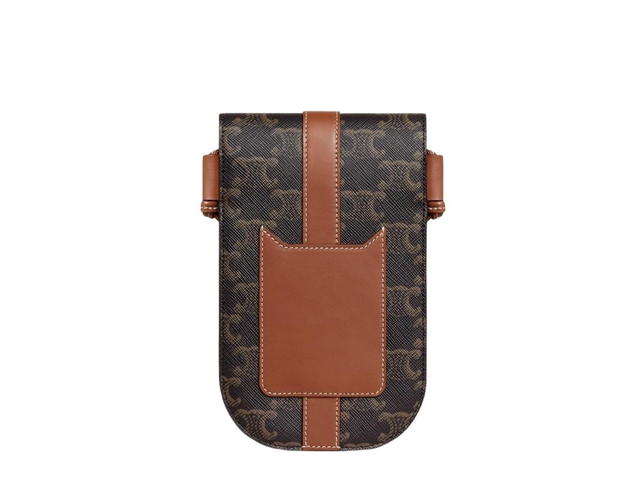 Celine Celine Phone Pouch In Triomphe Canvas And Calfskin Tan - view 2
