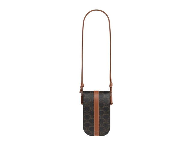Celine Celine Phone Pouch In Triomphe Canvas And Calfskin Tan - view 3