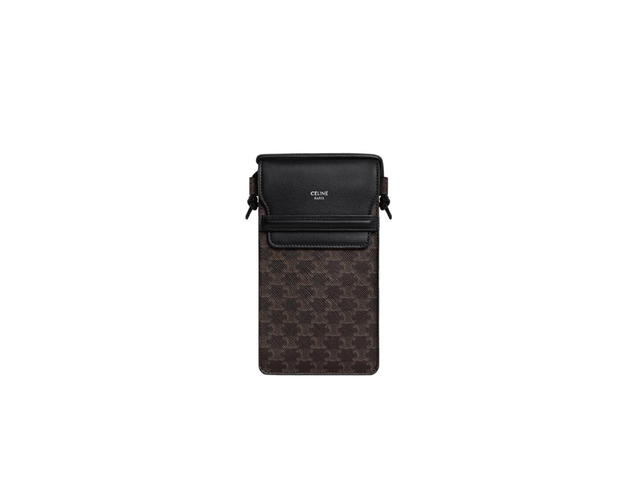 Celine Celine Phone Pouch With Flap In Triomphe Canvas And Lambskin Black - view 1