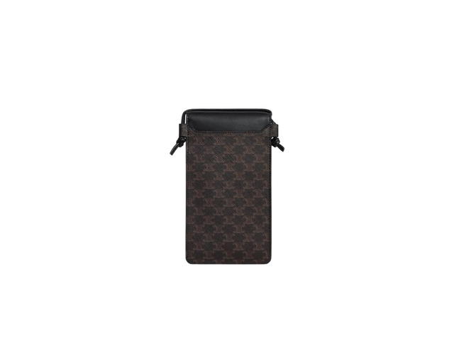 Celine Celine Phone Pouch With Flap In Triomphe Canvas And Lambskin Black - view 2