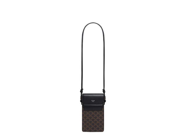 Celine Celine Phone Pouch With Flap In Triomphe Canvas And Lambskin Black - view 3