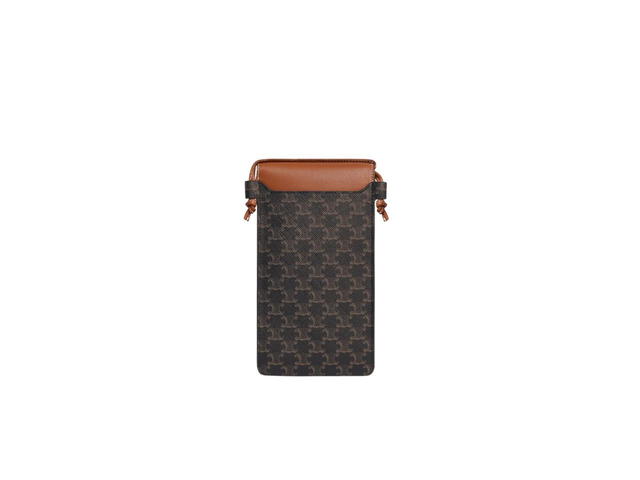 Celine Celine Phone Pouch With Flap In Triomphe Canvas And Lambskin Tan - view 2