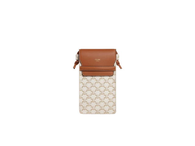 Celine Celine Phone Pouch With Flap In Triomphe Canvas And Lambskin White Tan - view 1