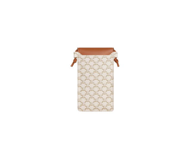 Celine Celine Phone Pouch With Flap In Triomphe Canvas And Lambskin White Tan - view 2