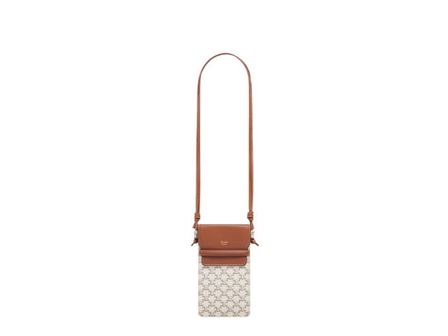 Celine Celine Phone Pouch With Flap In Triomphe Canvas And Lambskin White Tan - view 3