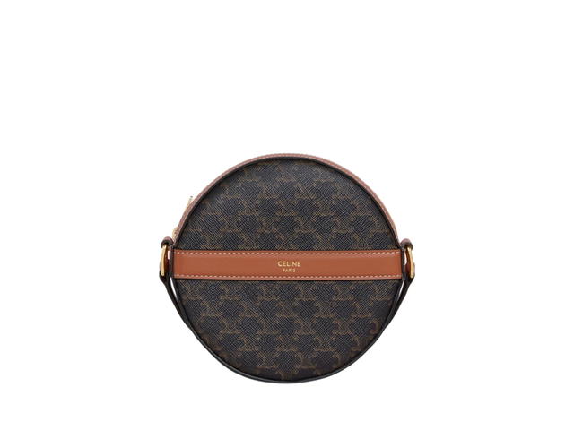 Celine Celine Round Purse On Strap In Triomphe Canvas And Lambskin With Gold Hardware Black-Tan - view 1