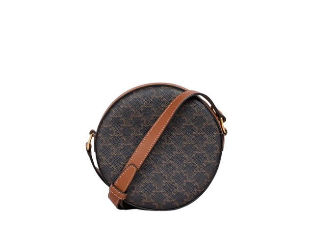 Celine Celine Round Purse On Strap In Triomphe Canvas And Lambskin With Gold Hardware Black-Tan - view 2