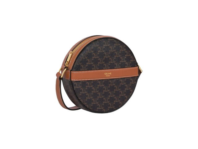 Celine Celine Round Purse On Strap In Triomphe Canvas And Lambskin With Gold Hardware Black-Tan - view 3