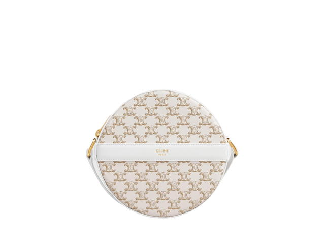 Celine Celine Round Purse On Strap In Triomphe Canvas With Gold Hardware White-White - view 1
