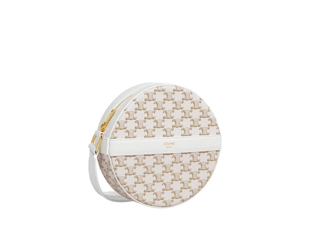 Celine Celine Round Purse On Strap In Triomphe Canvas With Gold Hardware White-White - view 3