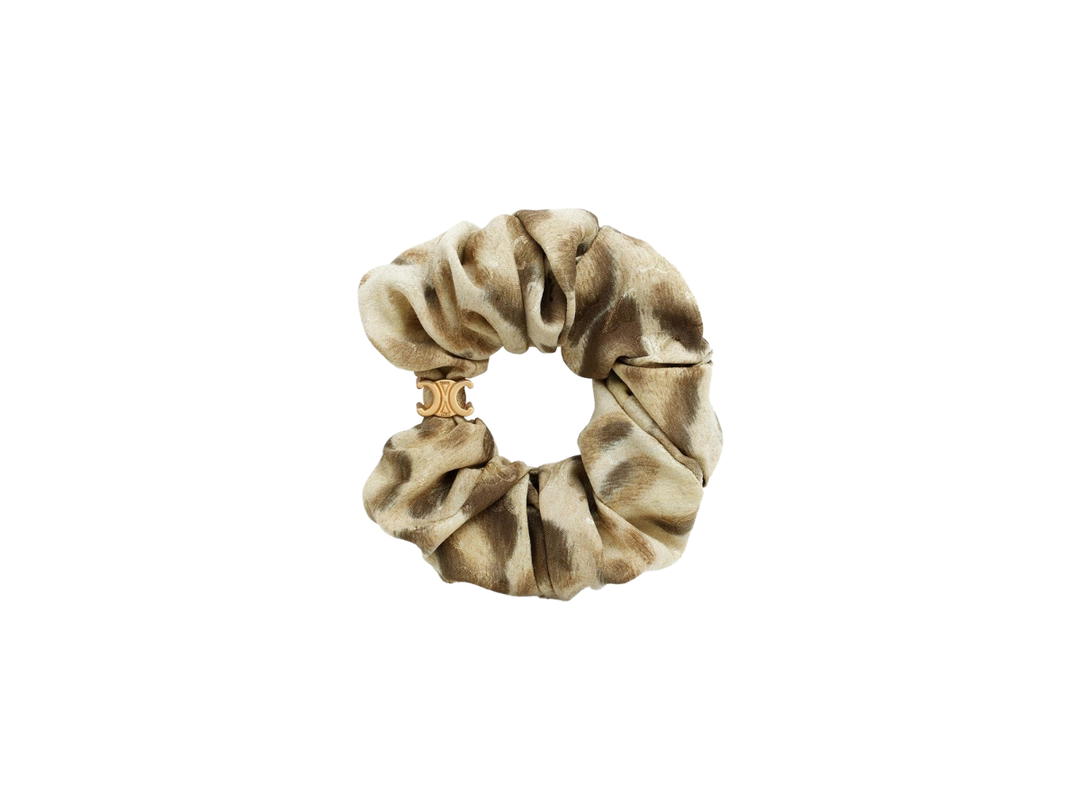 Celine Celine Scrunchy Leopard In Silk And Brass With Gold Finish Beige Gold