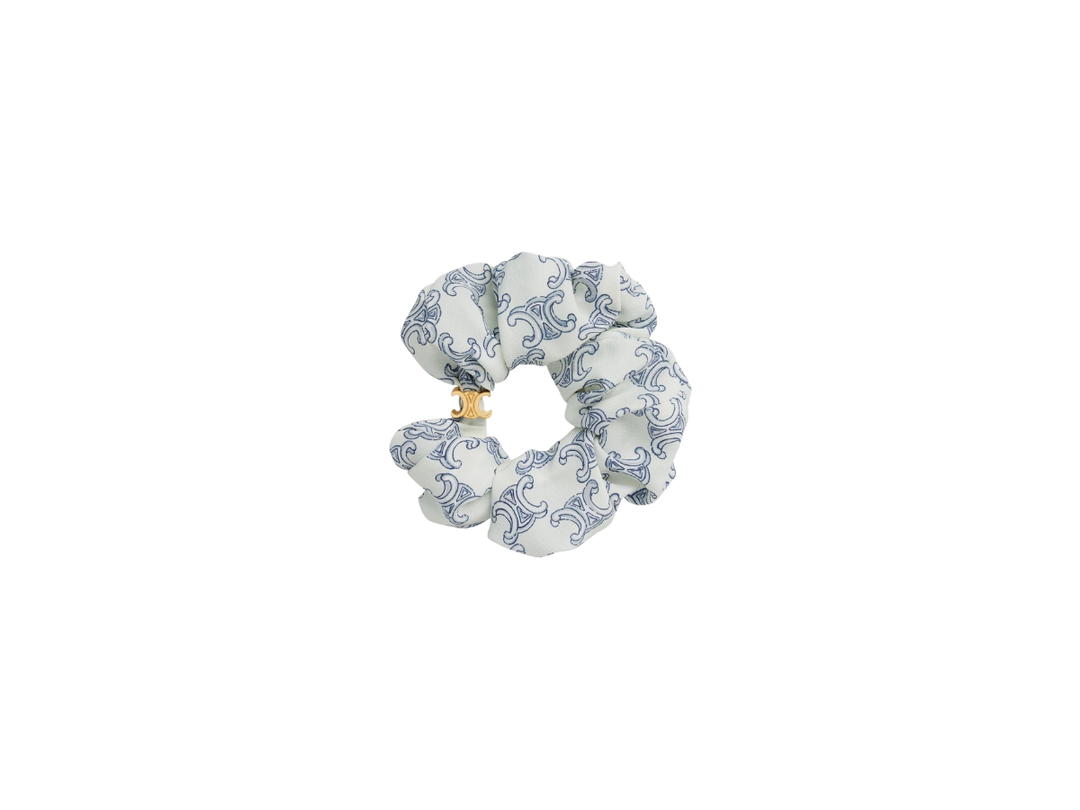 Celine Celine Scrunchy Triomphe Toile De Jouy Bracelet In Brass With Gold Finish And White And Navy Silk Gold Navy