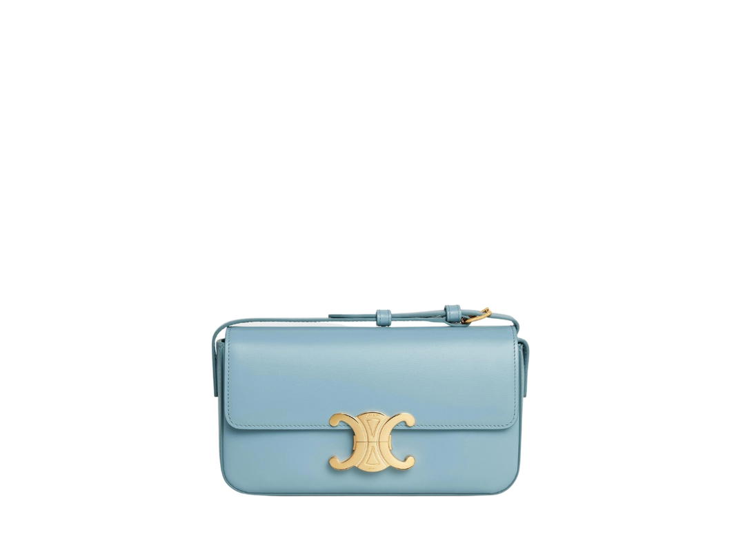 Celine Celine Shoulder Bag Triomphe In Shiny Calfskin With Gold Finishing Hardware California Blue
