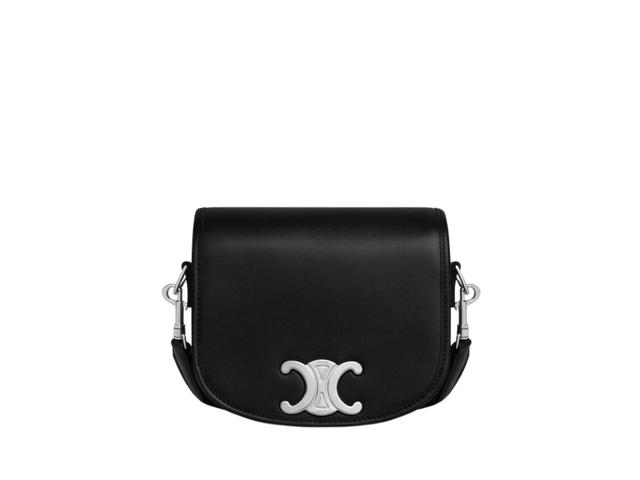 Celine Celine Small Besace Strap Triomphe In Supple Natural Calfskin Leather With Silver Finishing Hardware Black - view 1