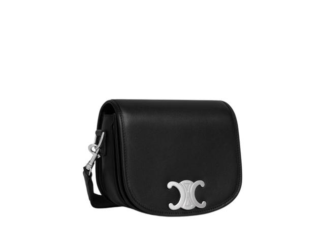 Celine Celine Small Besace Strap Triomphe In Supple Natural Calfskin Leather With Silver Finishing Hardware Black - view 2