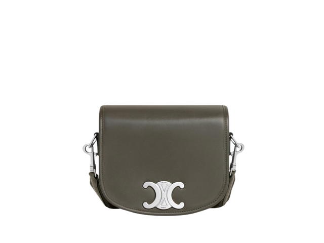 Celine Celine Small Besace Strap Triomphe In Supple Natural Calfskin Leather With Silver Finishing Hardware Dark Army - view 1