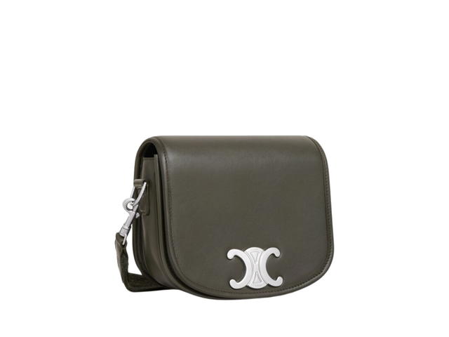 Celine Celine Small Besace Strap Triomphe In Supple Natural Calfskin Leather With Silver Finishing Hardware Dark Army - view 2