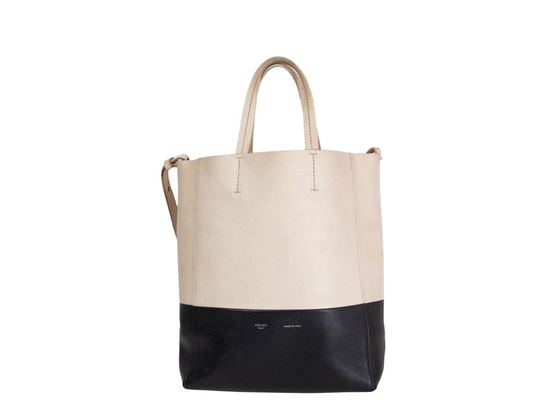 Celine Celine Small Bi- Cabas Vertical Tote In Grained Calfskin Cream-Black