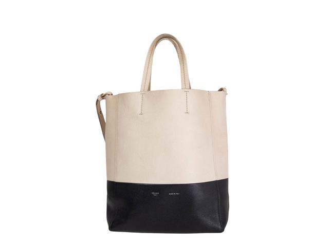 Celine Celine Small Bi- Cabas Vertical Tote In Grained Calfskin Cream-Black - view 1