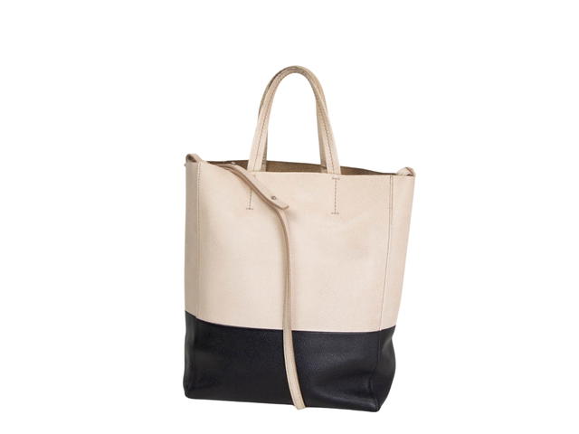 Celine Celine Small Bi- Cabas Vertical Tote In Grained Calfskin Cream-Black - view 2