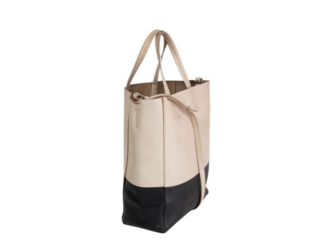 Celine Celine Small Bi- Cabas Vertical Tote In Grained Calfskin Cream-Black - view 3