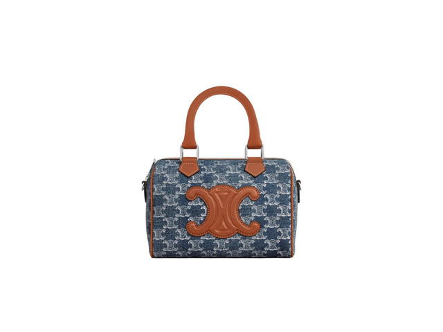 Celine Celine Small Boston Cuir Triomphe In Denim With Triomphe All-Over And Calfskin Denim-Silver - view 1