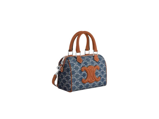 Celine Celine Small Boston Cuir Triomphe In Denim With Triomphe All-Over And Calfskin Denim-Silver - view 2