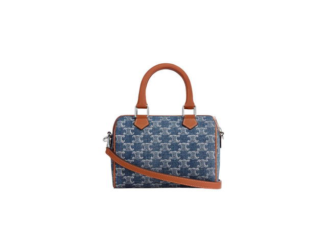 Celine Celine Small Boston Cuir Triomphe In Denim With Triomphe All-Over And Calfskin Denim-Silver - view 3