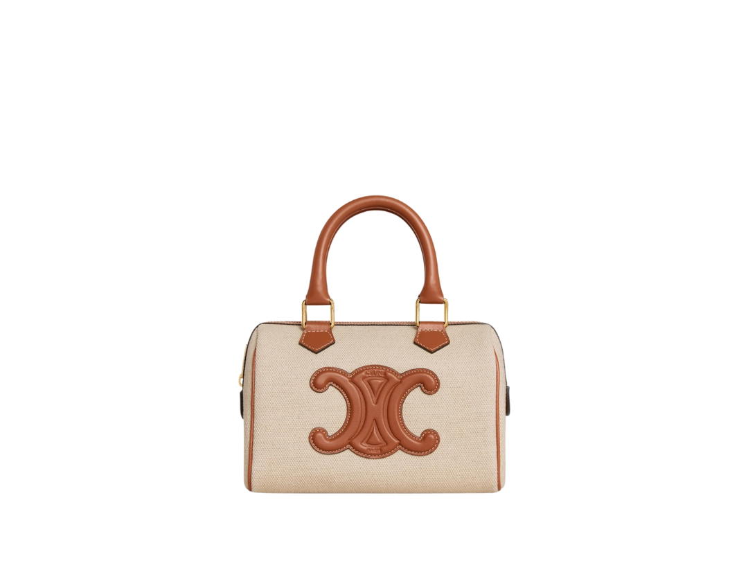 Celine Celine Small Boston Cuir Triomphe In Textile And Calfskin With Gold Finishing Hardware Natural Tan