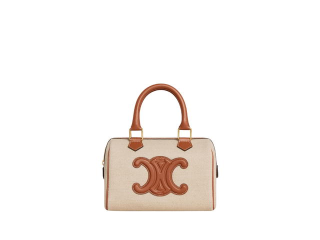 Celine Celine Small Boston Cuir Triomphe In Textile And Calfskin With Gold Finishing Hardware Natural Tan - view 1