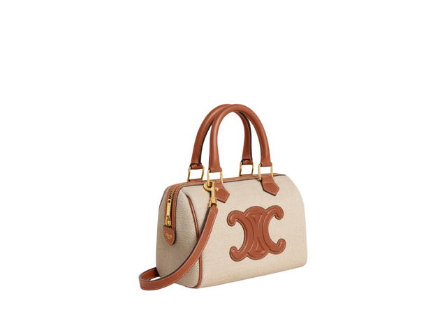 Celine Celine Small Boston Cuir Triomphe In Textile And Calfskin With Gold Finishing Hardware Natural Tan - view 2