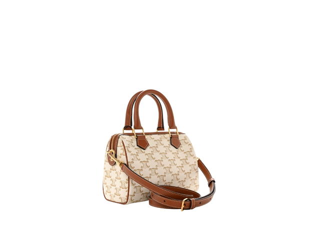 Celine Celine Small Boston Cuir Triomphe In Triomphe Canvas And Calfskin With Gold Finishing White Tan - view 2