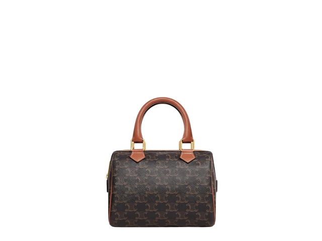 Celine Celine Small Boston In Triomphe Canvas And Calfskin With Gold Finishing Tan - view 1