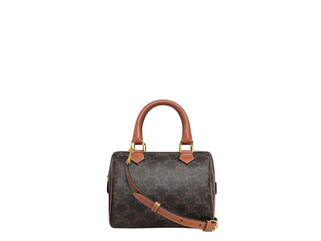 Celine Celine Small Boston In Triomphe Canvas And Calfskin With Gold Finishing Tan - view 2